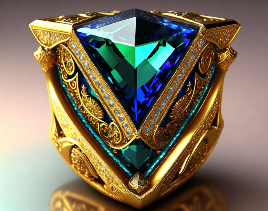 Vivid Blue Gemstone in Ornate Gold Filigree Setting