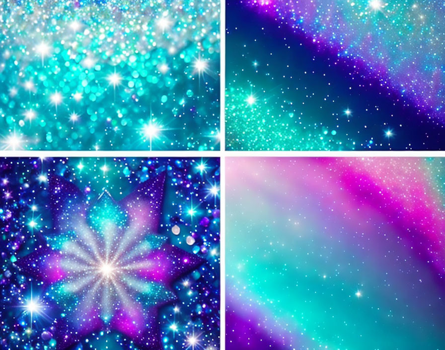 Abstract Glittering Backgrounds in Blue, Purple, and Pink