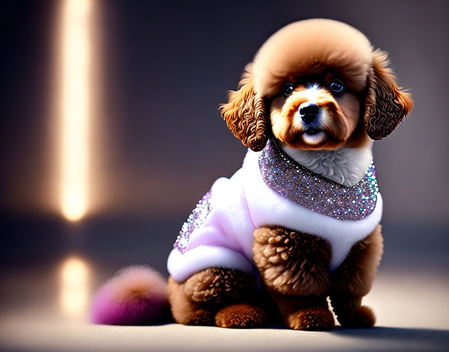 Adorable Brown and White Puppy in Sparkling Outfit with Collar