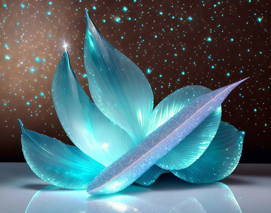 Luminous blue translucent petal digital art on starry background