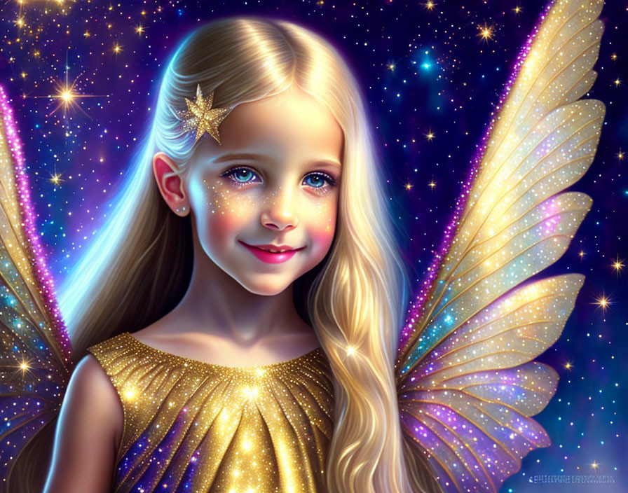 Ethereal digital painting of a girl with angelic wings