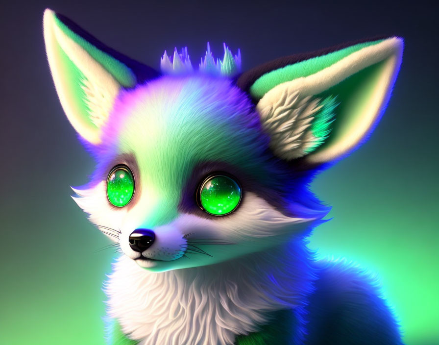 Colorful Digital Illustration of Fantastical Fox with Glowing Fur