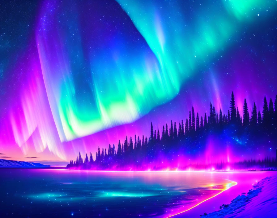 Majestic Northern Lights illuminate snowy landscape