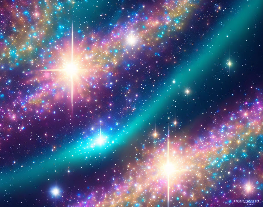 Colorful Nebula with Twinkling Stars and Lens Flares