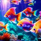 Colorful Coral and Orange Fish in Sunlit Undersea Scene