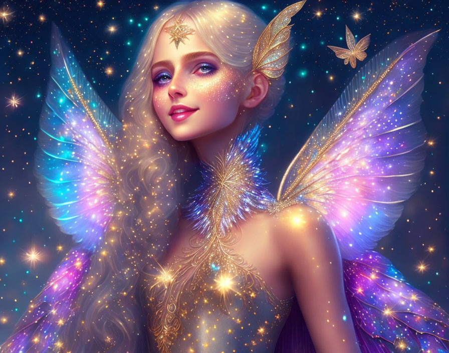 Radiant fairy with luminous wings and golden headdress