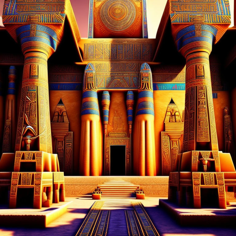 Ancient Egyptian temple digital artwork with vibrant colors