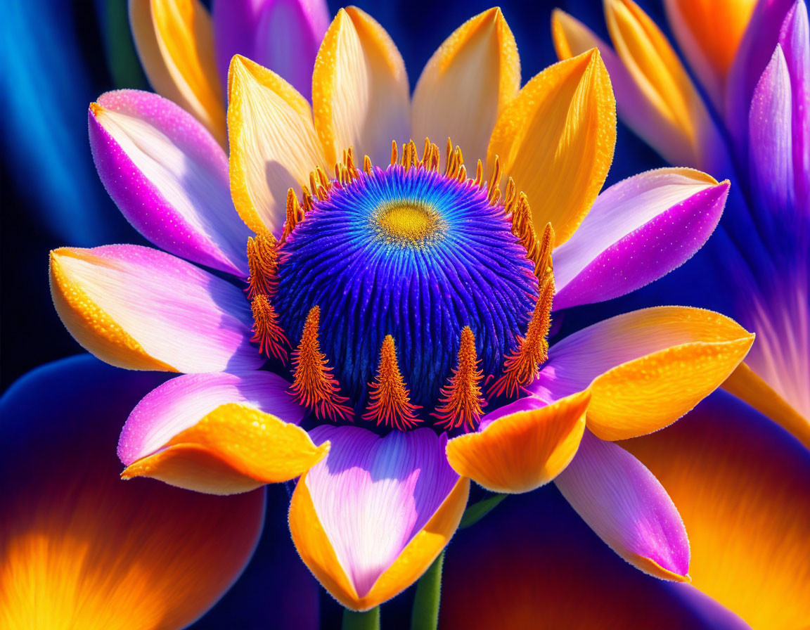 Colorful Close-Up of Lotus Flower with Purple and Yellow Petals