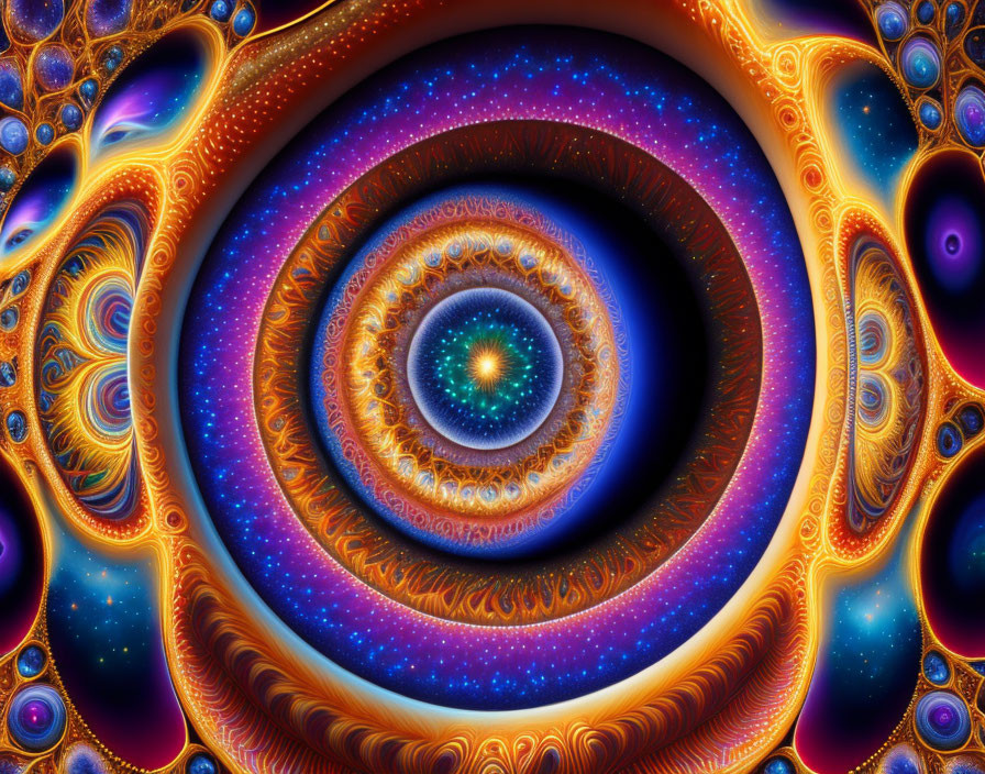 Colorful Fractal Art: Spiraling Patterns in Orange, Blue, and Purple