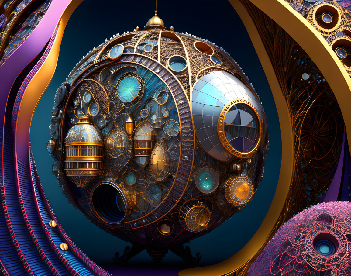 Detailed Steampunk Sphere with Gears and Metallic Embellishments