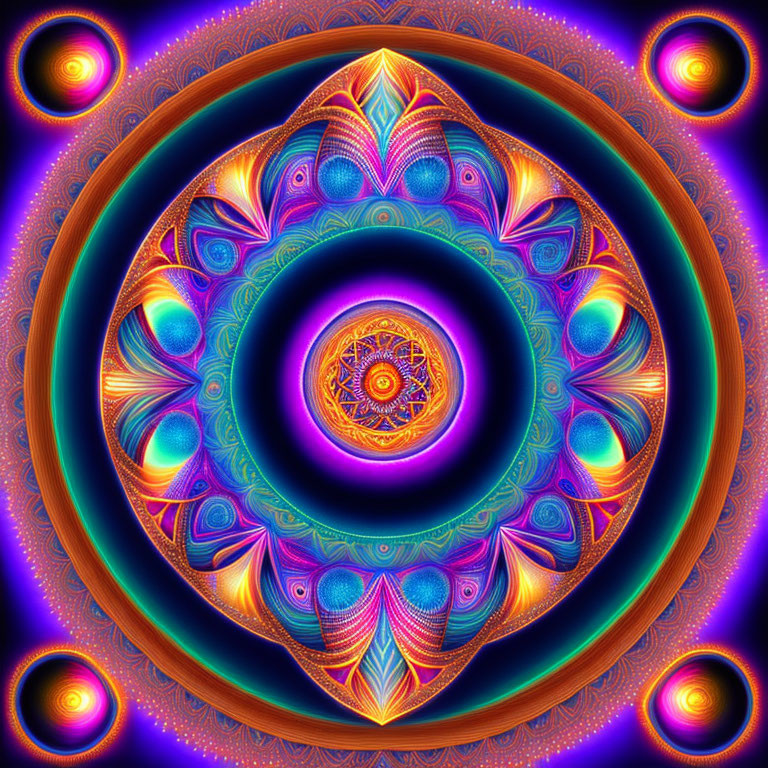 Colorful Mandala Design in Blue, Orange, and Purple Hues