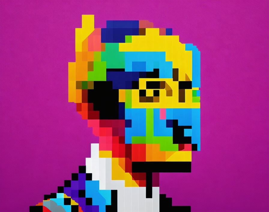 Multicolored Pixelated Portrait on Pink Background