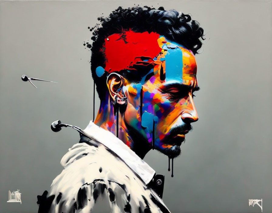 Colorful Abstract Profile Portrait with Urban Art Elements