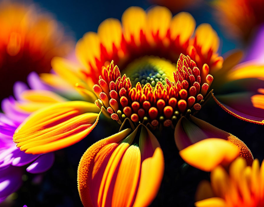 Colorful close-up of fiery red and orange flower petals.