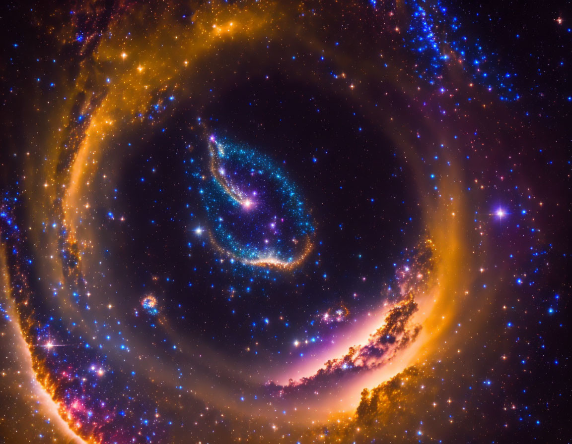 Detailed Spiral Galaxy with Golden and Blue Swirling Arms