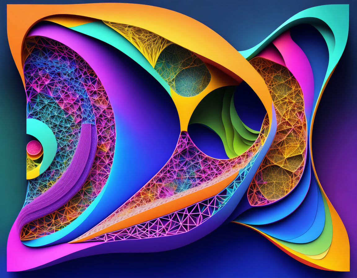 Colorful Swirling Abstract Digital Art with Mesh Textures in Purple and Green