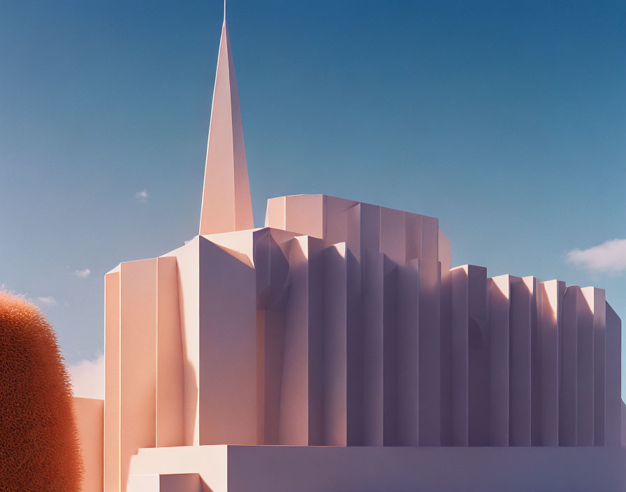 Modern Pink Abstract Architectural Structure with Spire in 3D Illustration