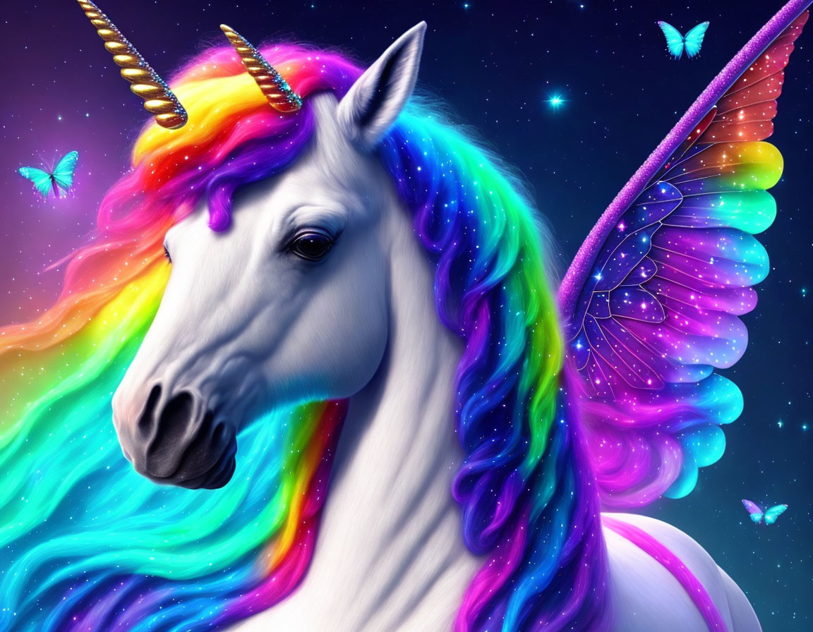 Colorful Unicorn with Rainbow Mane in Cosmic Setting