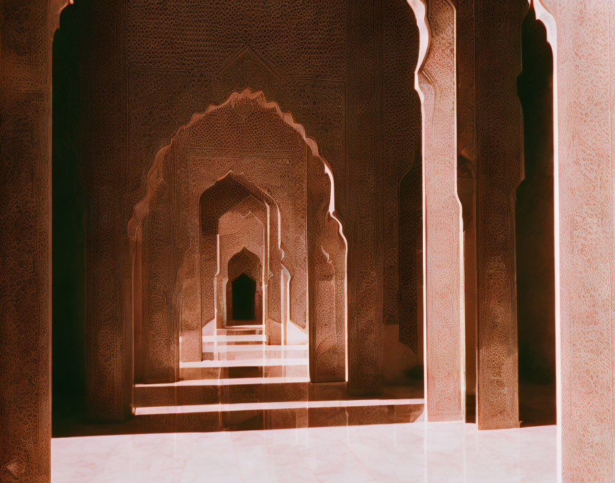 Row of Ornate Arched Doorways in Traditional Building with Islamic Architectural Design