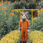 Person in Rabbit Costume Surrounded by Yellow Flowers with Frame