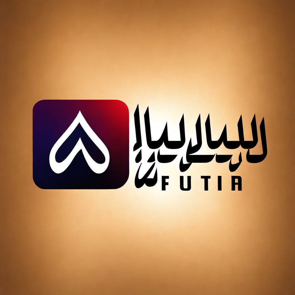 Stylized flame logo with Arabic calligraphy and "FUTIA" on beige background