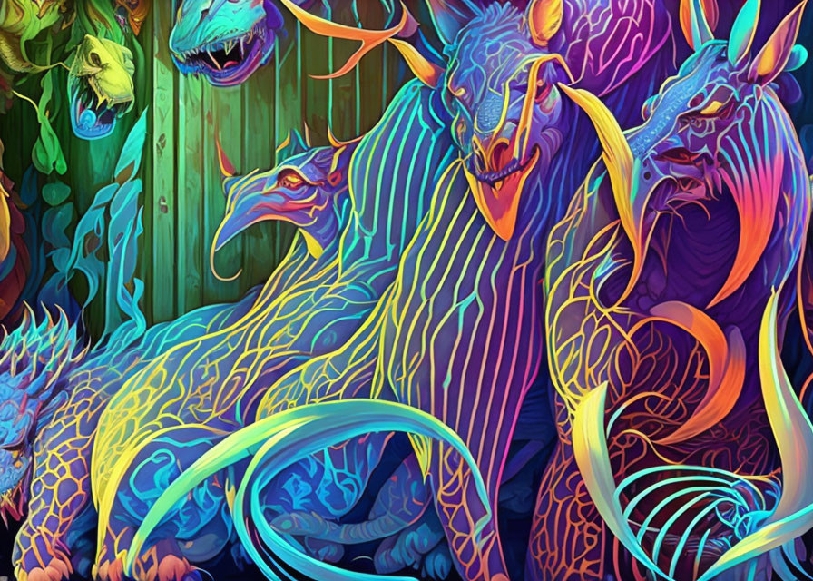 Fantasy dragons digital art with vibrant colors.