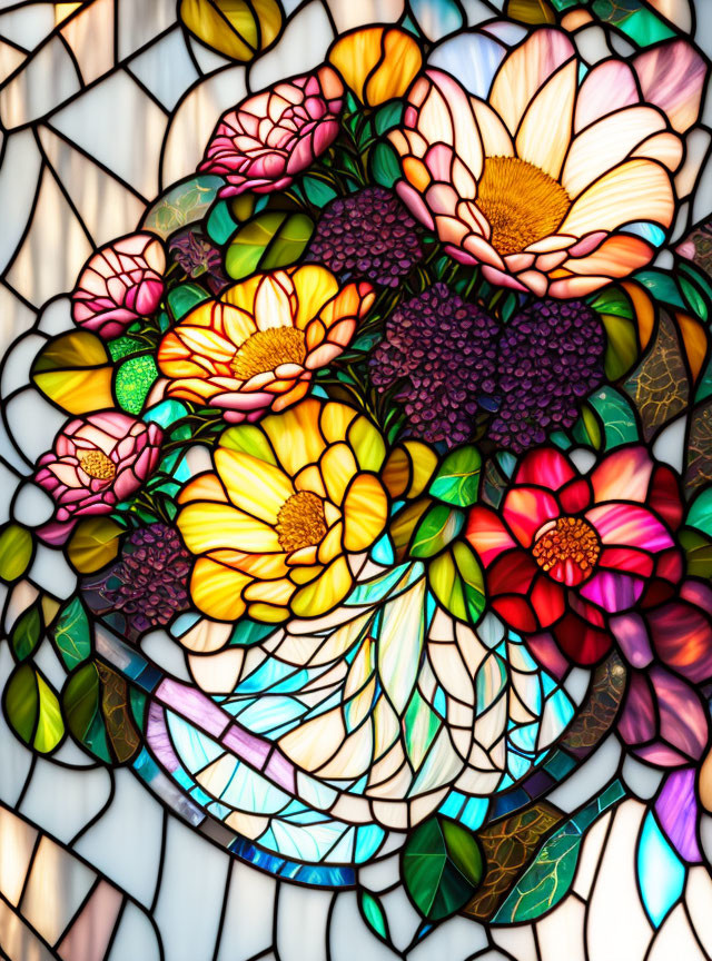 Colorful Floral Stained Glass Window with Intricate Design