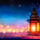 Enchanting Arabian Night Scene with Domes, Moons, Lanterns