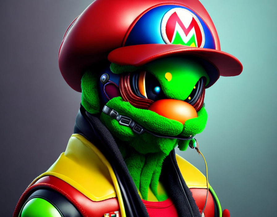 Colorful Anthropomorphic Turtle with Red Cap and Headphones