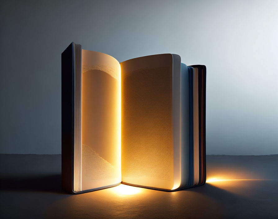 Glowing open book symbolizing knowledge and enlightenment