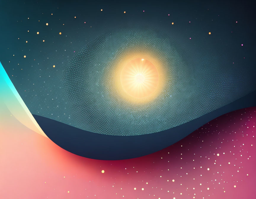 Radiant Sun and Spiral Galaxy in Abstract Digital Art