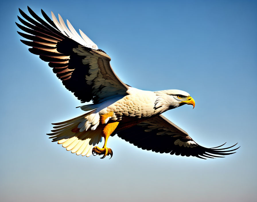 Bald Eagle Soaring in Clear Blue Sky