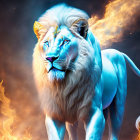 Majestic white lion with luminous mane in digital art piece