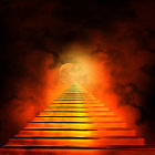 Person on Glowing Fiery Staircase Amid Smoke