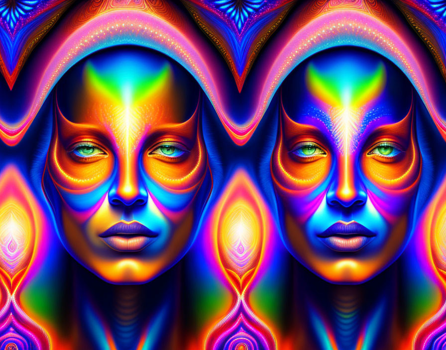 Symmetrical Psychedelic Portraits of Woman's Face with Vibrant Colors