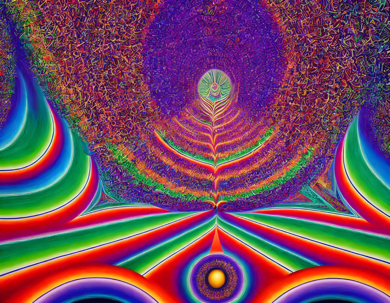 Colorful Psychedelic Digital Art with Peacock Eye and Fractal Designs