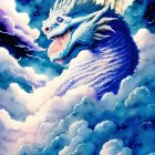 Blue Dragon Emerges from Clouds in Starry Sky