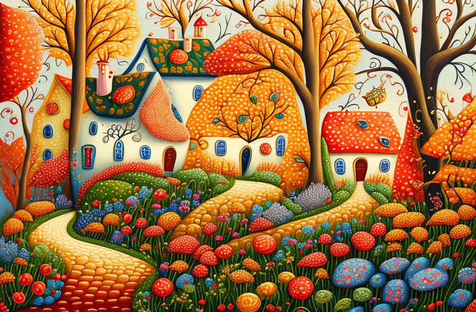 Colorful Stylized Painting of Whimsical Landscape