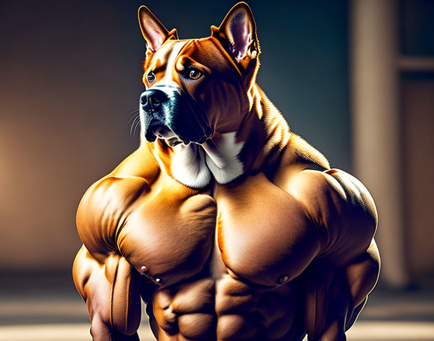 Muscular Dog with Bodybuilder Physique in Dramatic Lighting