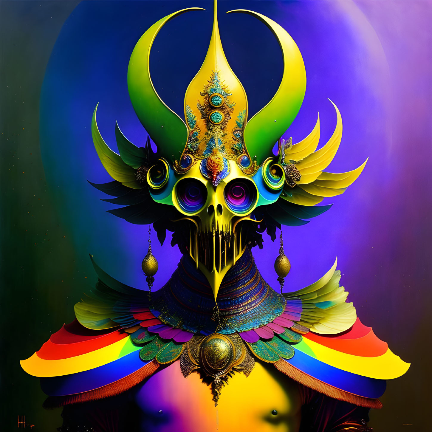 Colorful digital artwork: ornate mask with intricate patterns