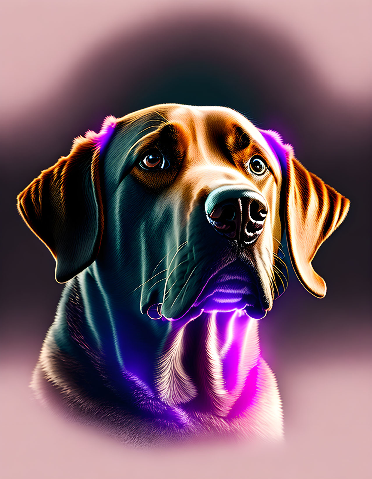 Labrador Retriever digital artwork with glow outline on gradient background