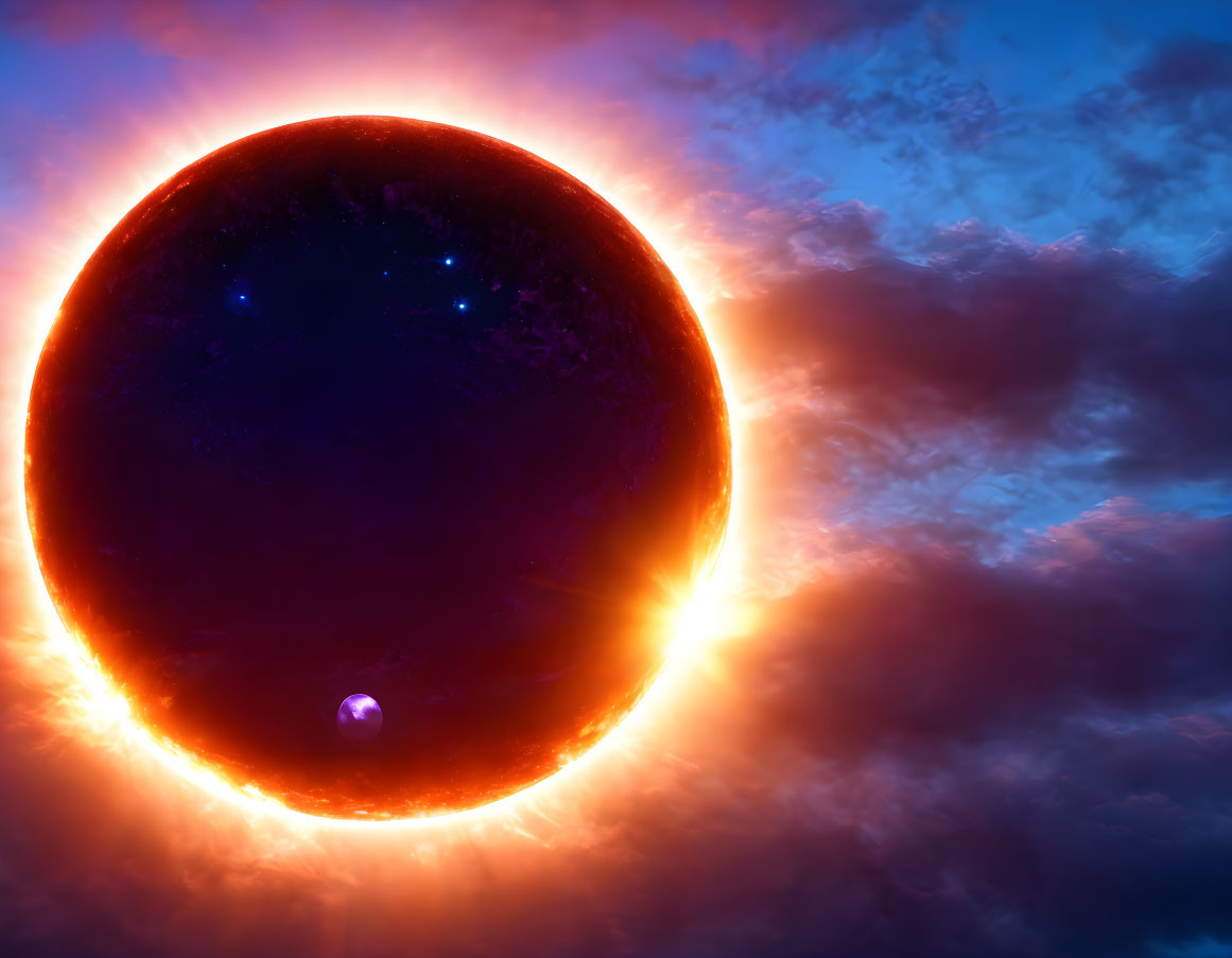 Detailed Solar Eclipse Illustration Against Nebulous Sky