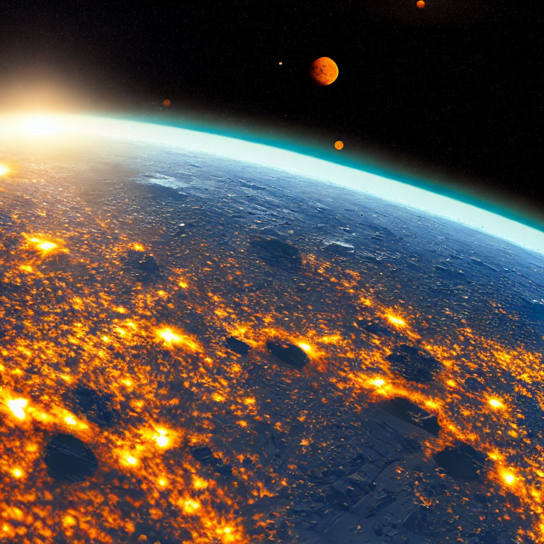 Digital artwork: Earth's fiery atmosphere against space backdrop