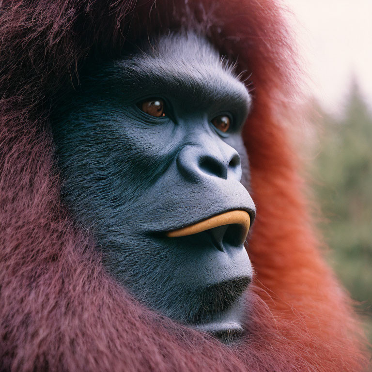 Orangutan with thoughtful expression and distinctive fur in close-up shot