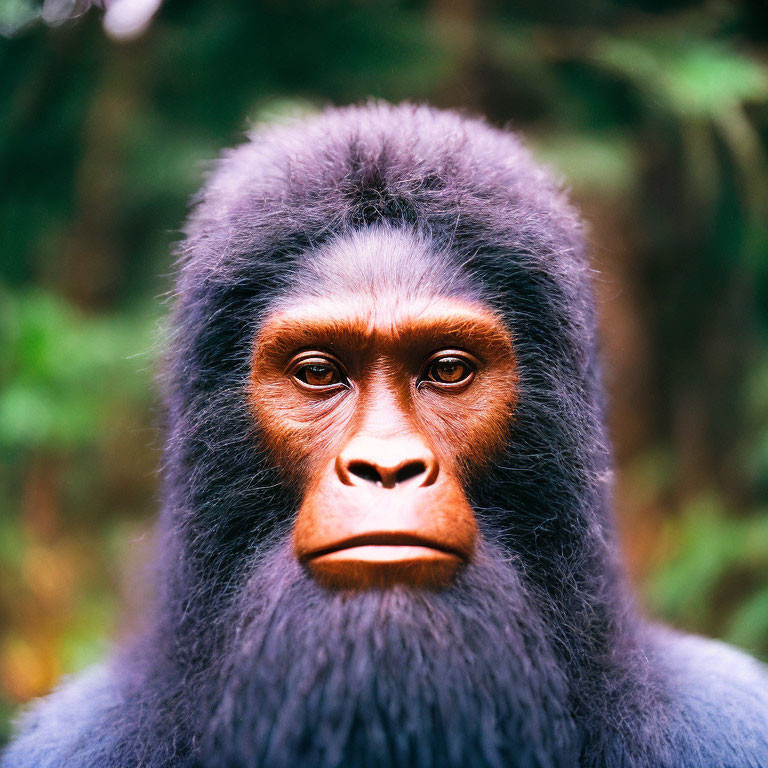 Detailed Close-Up of Thoughtful Gorilla Face in Green Foliage