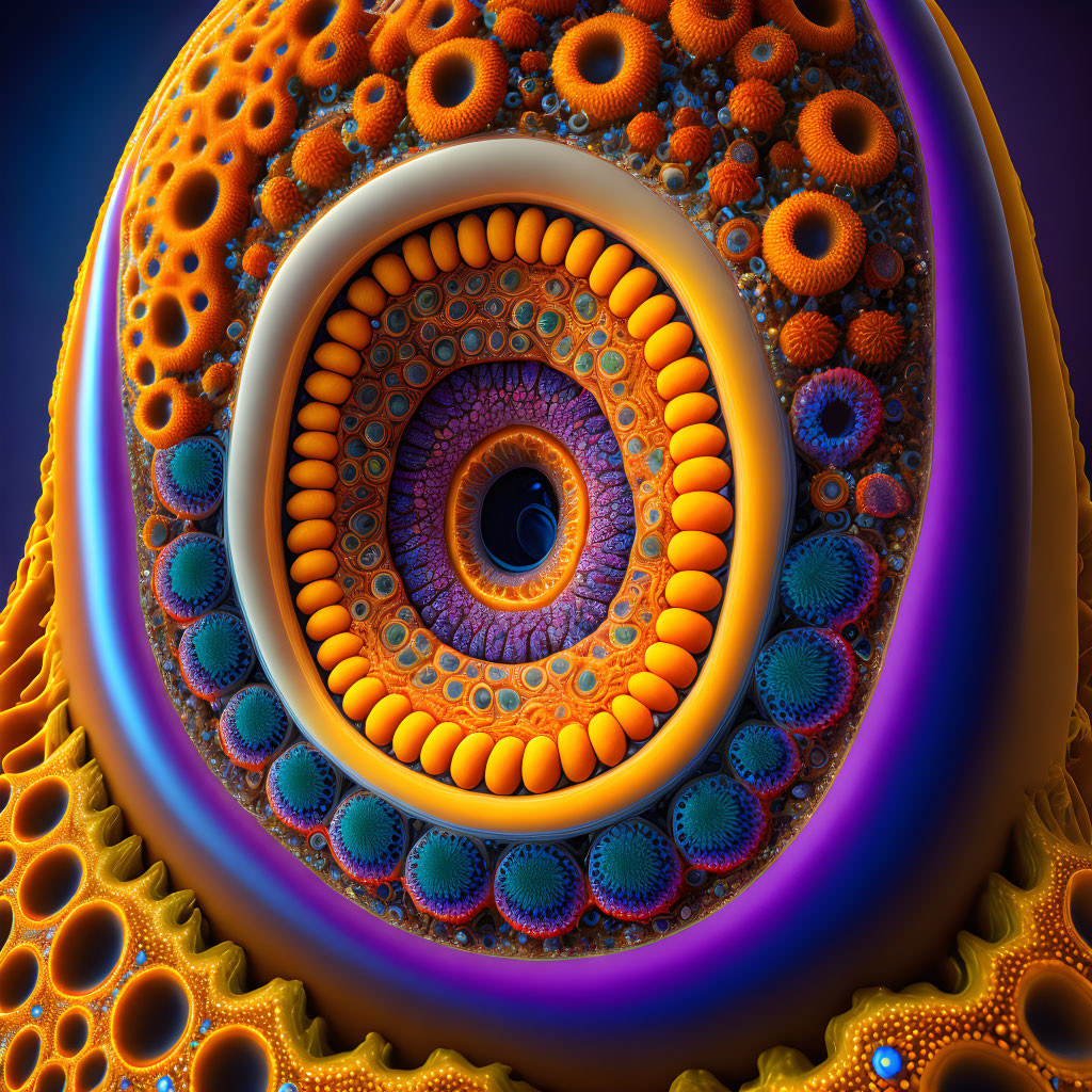 Colorful Spiral Fractal with Intricate Biological Patterns