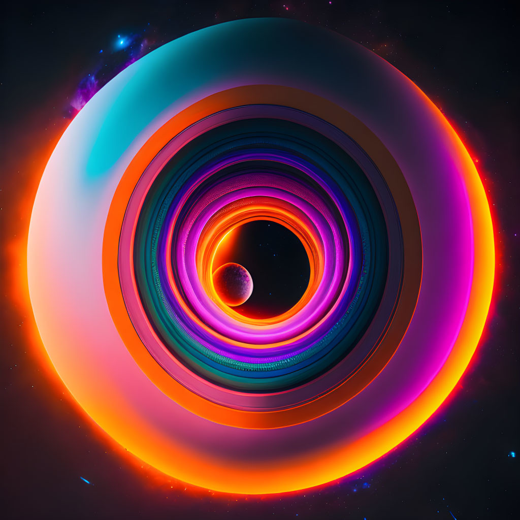 Colorful Abstract Digital Art: Concentric Rings Around Central Sphere