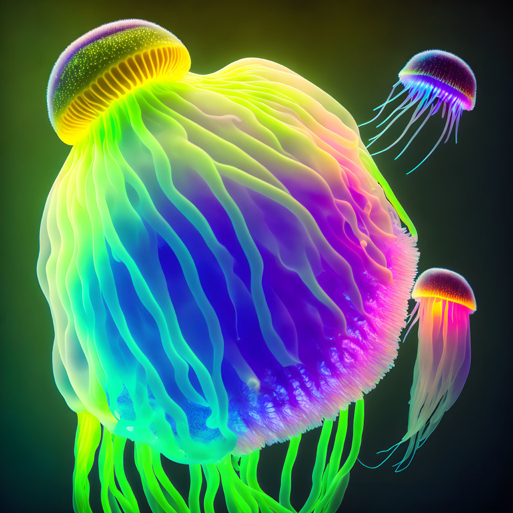 Colorful Jellyfish Displaying Vibrant Neon Tentacles