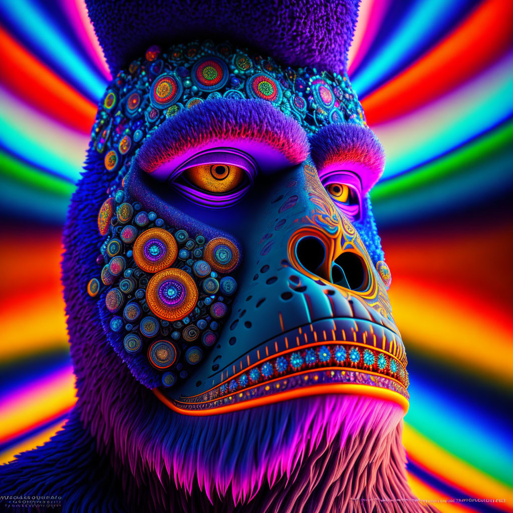 Colorful Psychedelic Primate Face Artwork