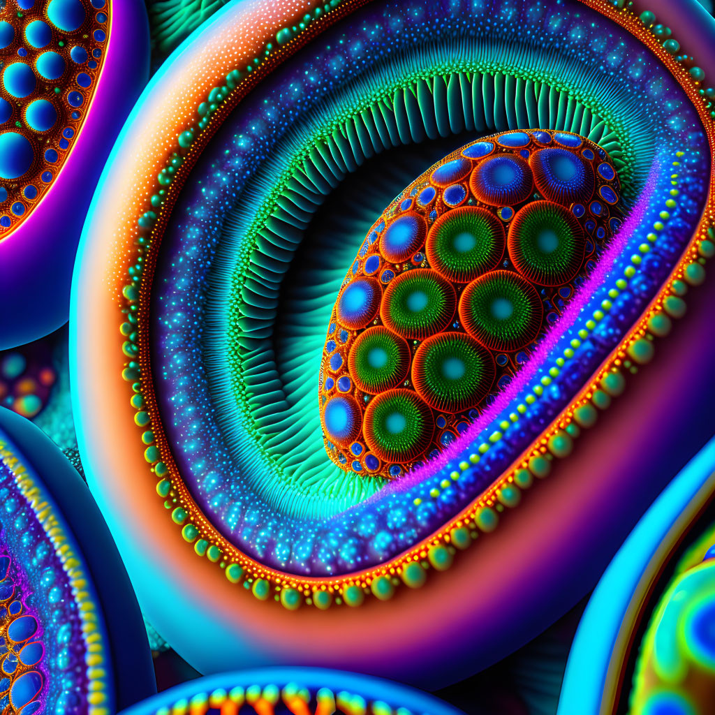 Colorful Abstract Fractal Art with Spirals and Circular Patterns